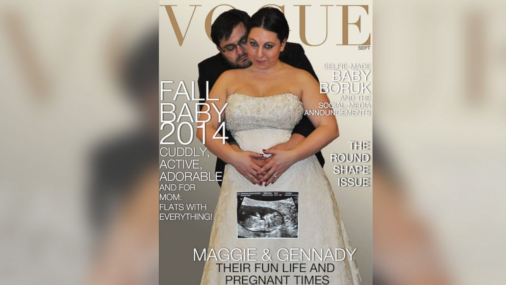 Gennady Borukhovich and his wife Maggie announce pregnancy with a Kim Kardashian and Kanye West Vogue cover parody. 