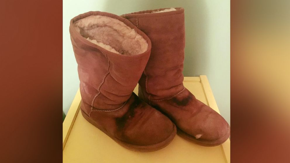 Pictured here are the boots that Kelly McGuire traded with a homeless woman after watching a Chicago Bears game with her husband, Sean, on Jan. 3, 2016.
