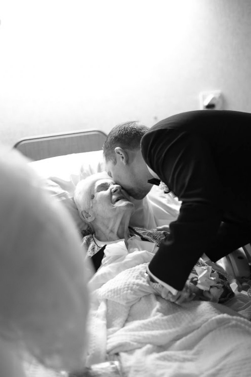 PHOTO: Newlyweds Brian and Lauren Kurtulik surprised Brian's 91-year-old grandmother in her hospital room after their wedding ceremony.
