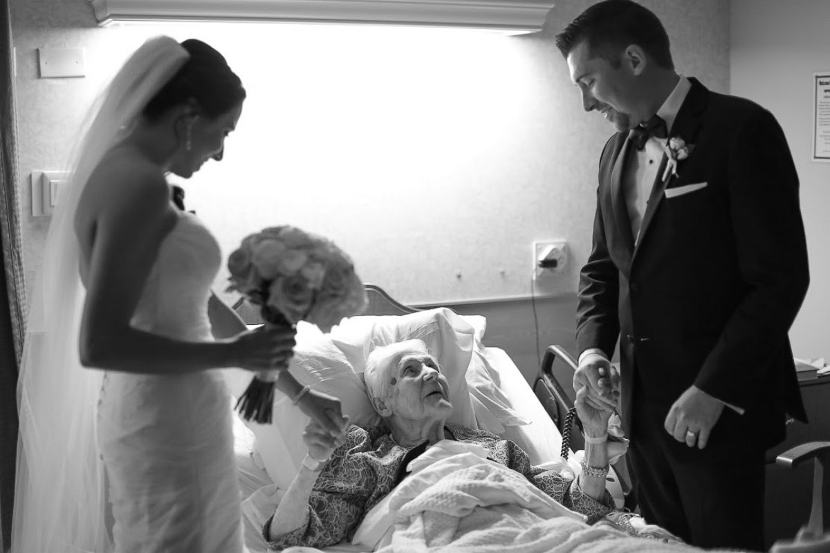 PHOTO: Newlyweds Brian and Lauren Kurtulik surprised Brian's 91-year-old grandmother in her hospital room after their wedding ceremony.