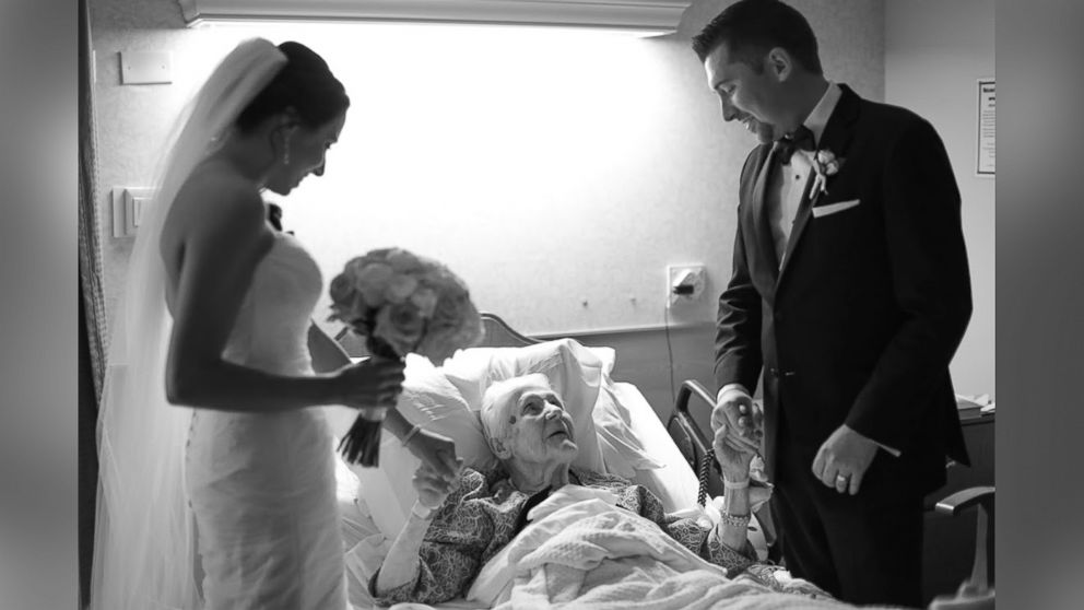 PHOTO: Newlyweds Brian and Lauren Kurtulik surprised Brian's 91-year-old grandmother in her hospital room after their wedding ceremony.