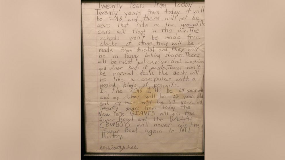 Christopher Janitz received a letter he wrote as a kid about his predictions for 2016 as a birthday present 20 years later. 