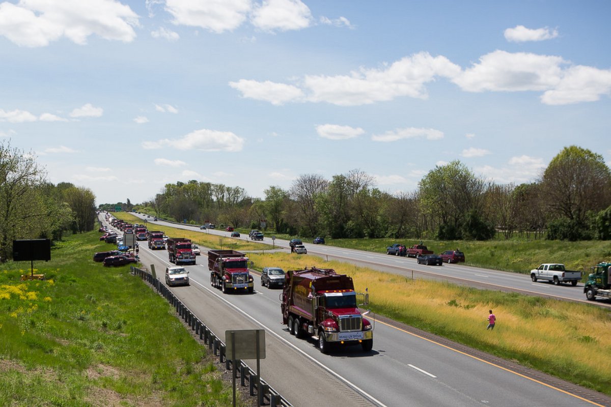 PHOTO: A convoy of 590 trucks drove near Lancaster, Pennsylvania, on Sunday, May 8, 2016, to benefit the Make-A-Wish Foundation.