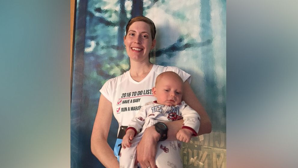 Elizabeth Varga, 37, finished the 2016 Boston Marathon three months after giving birth to her third child.