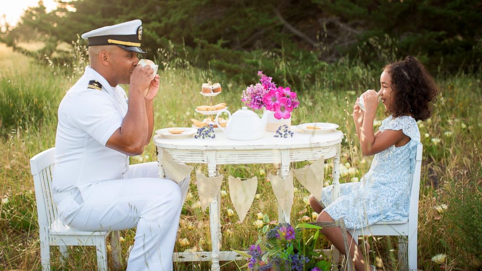 PHOTO: Professional photographer Vanessa Hicks captures military personnel with their children in her popular "Military Tea Time Mini Sessions."