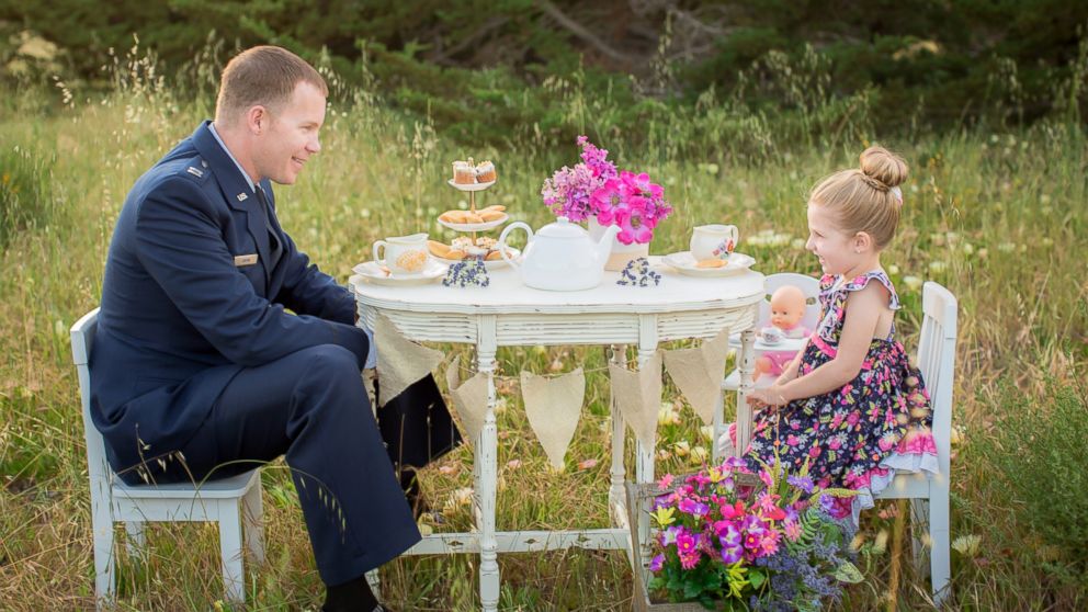 PHOTO: Professional photographer Vanessa Hicks captures military personnel with their children in her popular "Military Tea Time Mini Sessions."