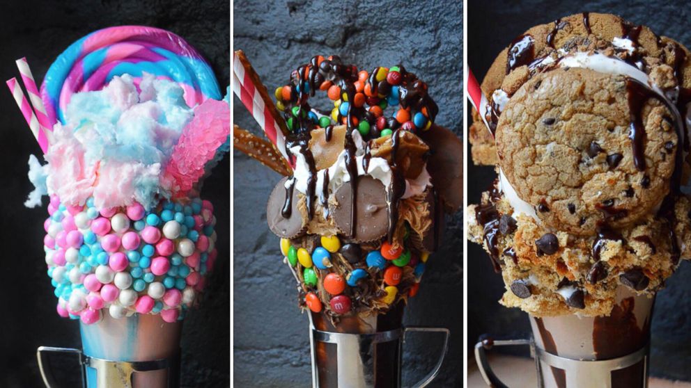 PHOTO: Black Tap's Cotton Candy, Sweet and Salty and Cookie milkshakes are pictured here.