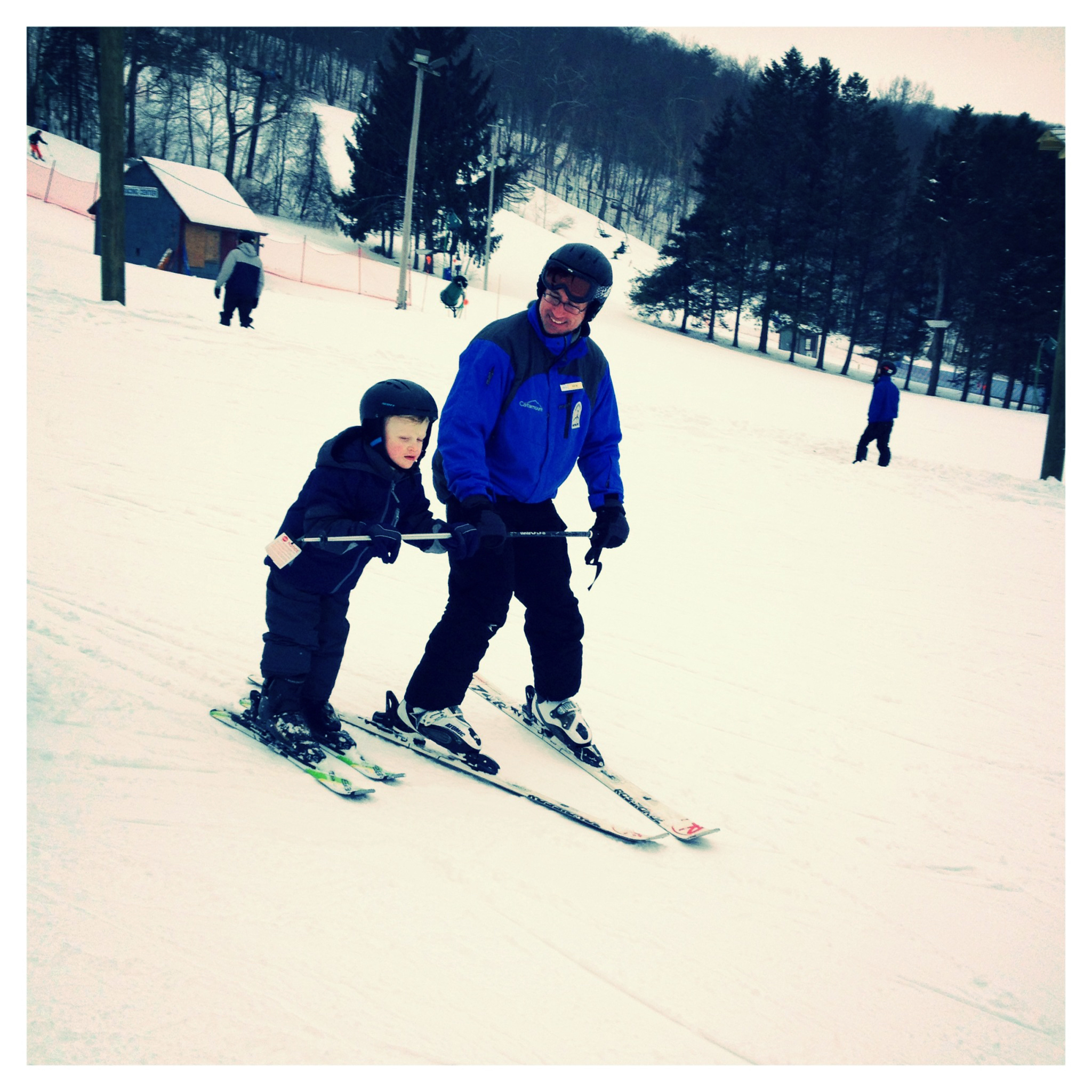 PHOTO: Five-year-old Harvey Ennals’s parents were thrilled to see him ski with special poles called outriggers. Harvey has cerebral palsy, but his mother loves to ski, and his family is looking forward to family ski adventures.