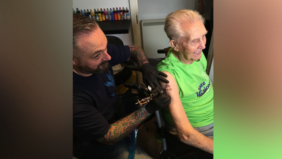 PHOTO: Jack Reynolds went under the needle on his 104th birthday, April 6, 2016.