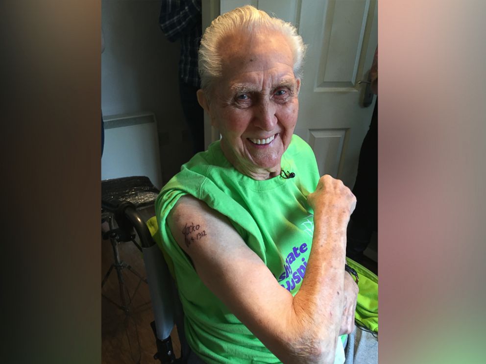 PHOTO: Jack Reynolds of Chesterfield, UK, is now the world' s oldest person to receive their first tattoo.