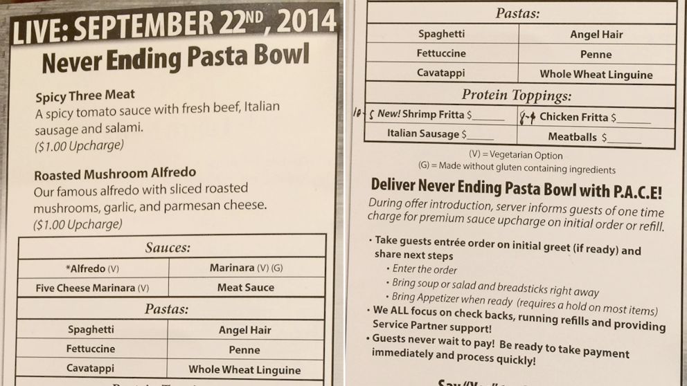 Never Ending Pasta Bowl®, Specials