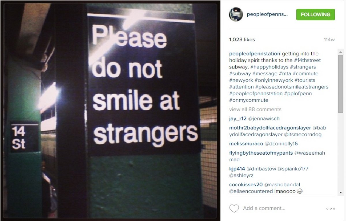 PHOTO:A sign located at the 14th street New York City subway station. 