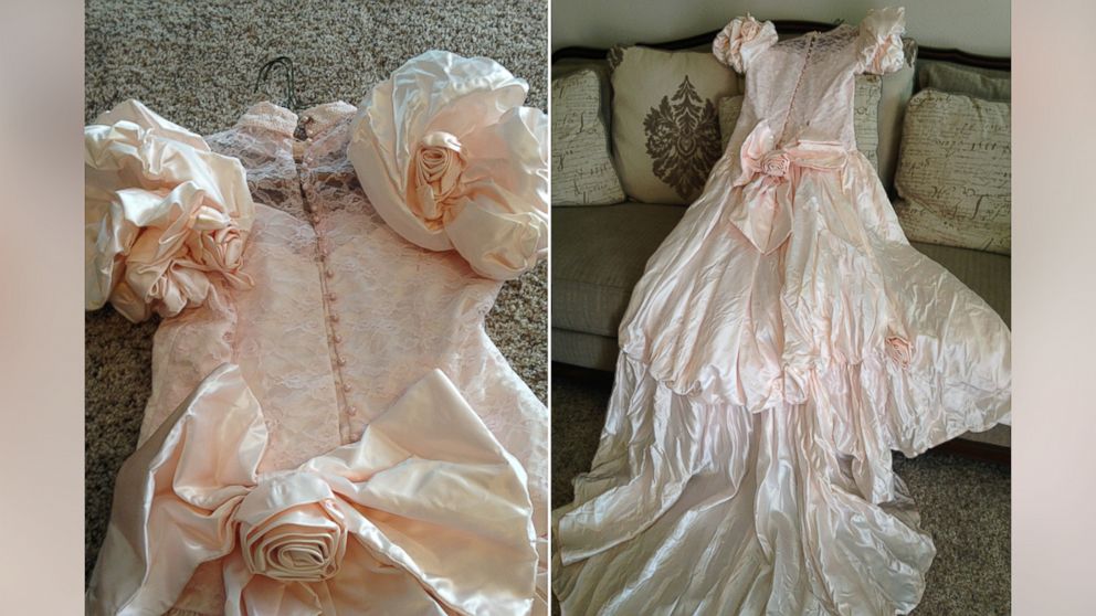 Texas woman, Barbara Haynes, is searching for the owner of this pink wedding gown she found after a tornado hit. 