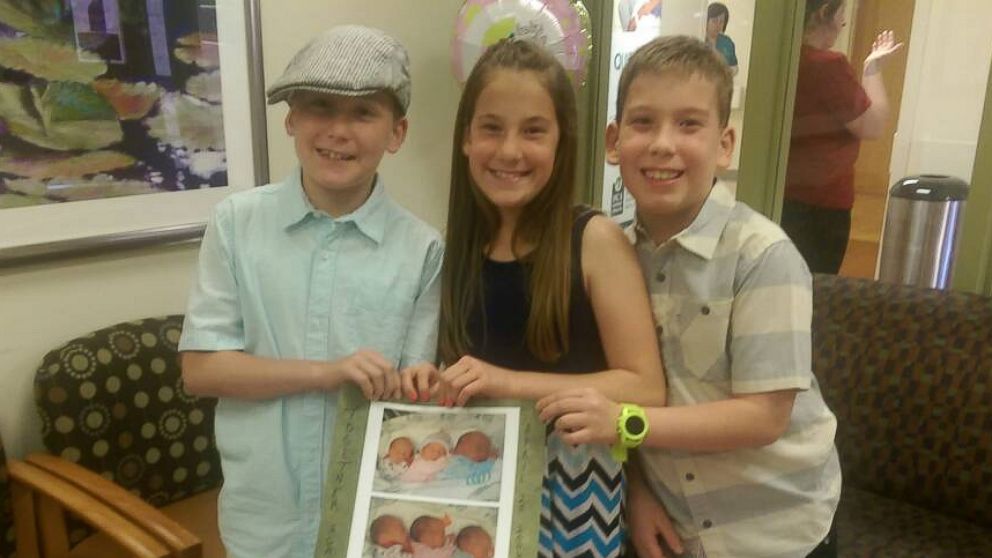Luke (in the hat), Taya and Brady Swarts, former Overland Park Regional Medical Center NICU grads in Overland, Kansas, completed what they call 'Project Preemie' by donating more than 205 pairs of pajamas to the NICU.