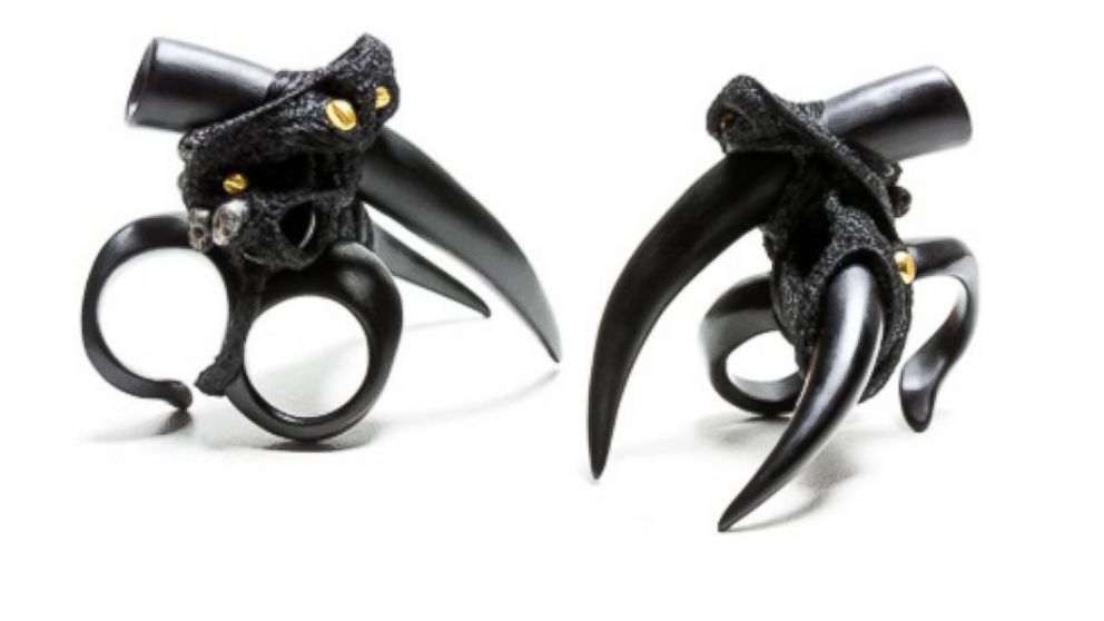 Known for working with materials such as horns and human hair, designer Aoi Kotsuhiroi created this creepy yet cool claw ring.