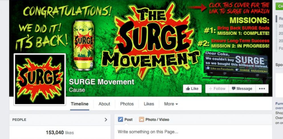 PHOTO: Over 153,000 people have come together on Facebook to petition for Surge soda's return.