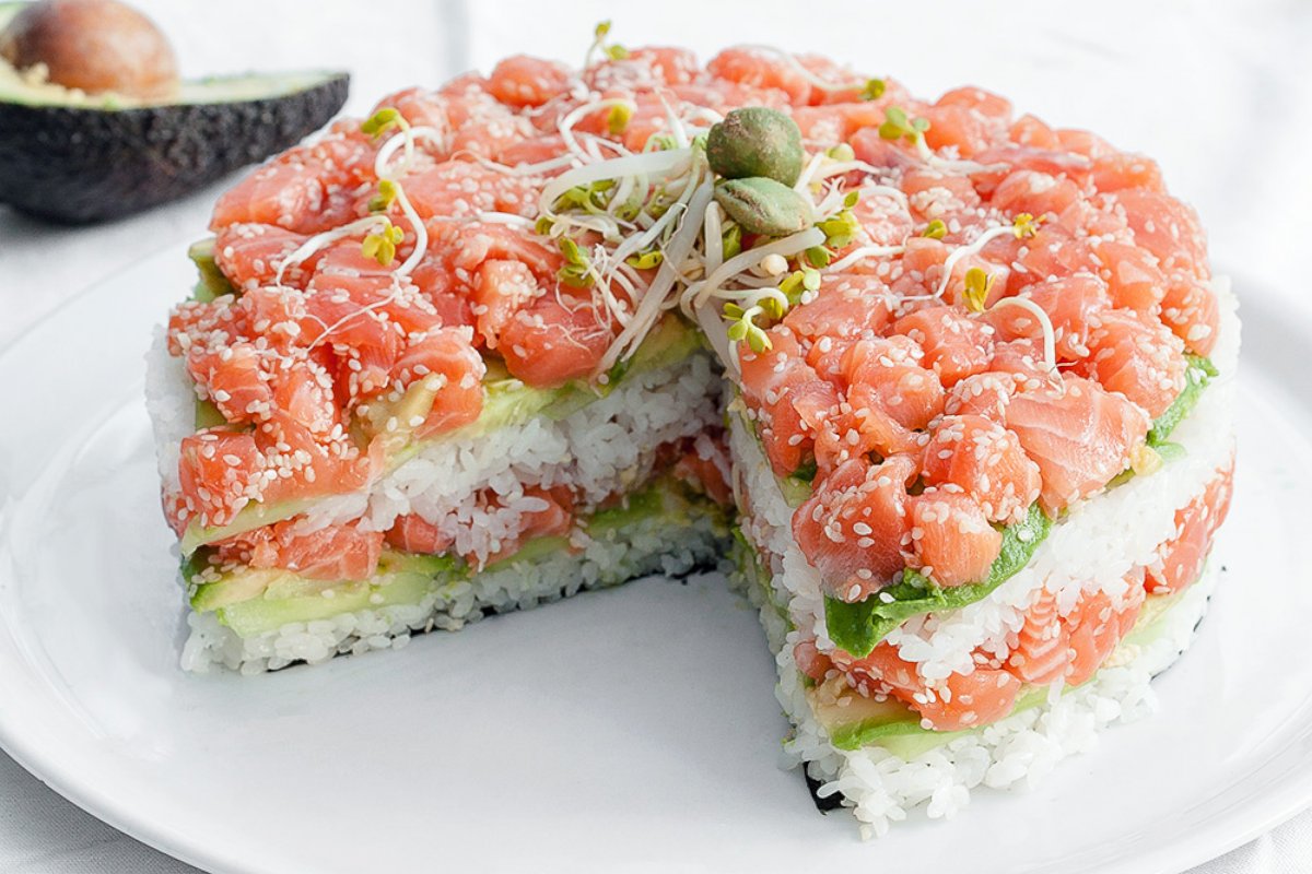 PHOTO: The salmon-based Sushi Cake, by Now I'm A Cook!