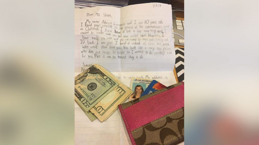 Taylor Sloan, 22, received a letter written by a 10-year-old child on Jan 31, along with her lost wallet. 