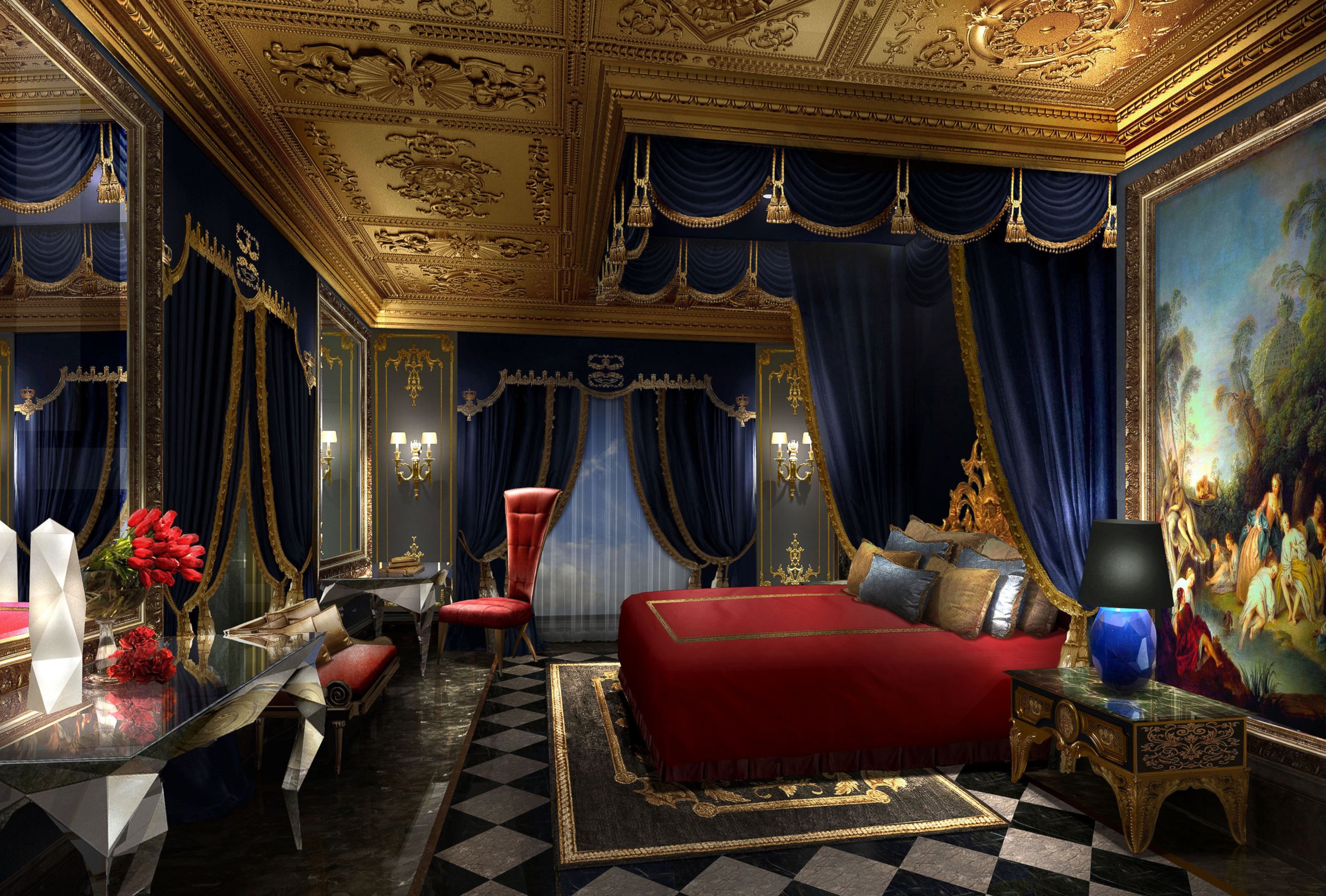 PHOTO: A bedroom in The 13 Hotel offers a king-sized bed and furniture inspired by the Baroque period.