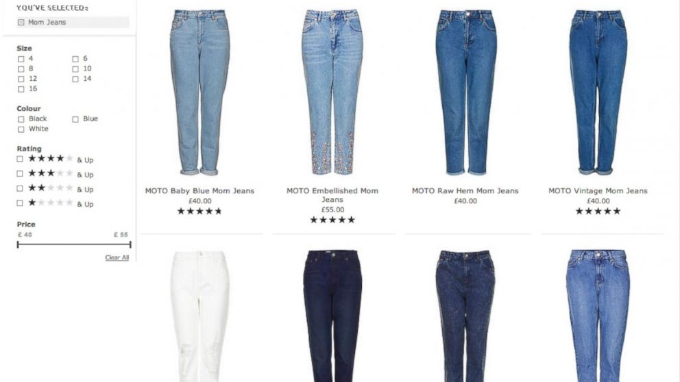 PHOTO: A selection of "Mom jeans" now available at Topshop. 
