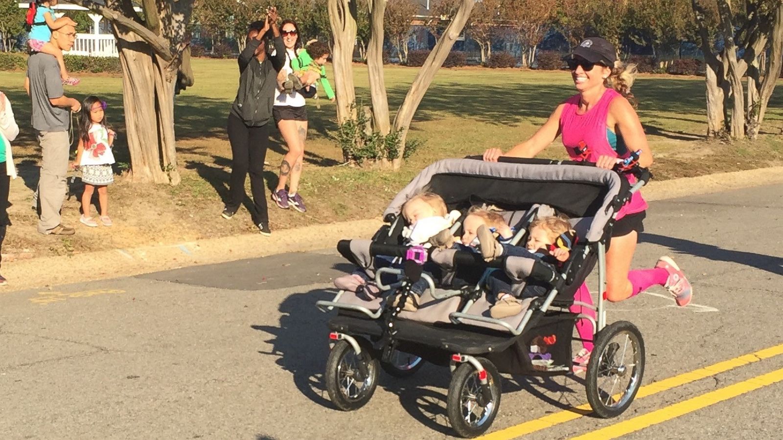 Mom Pushes Triplets in Stroller for 