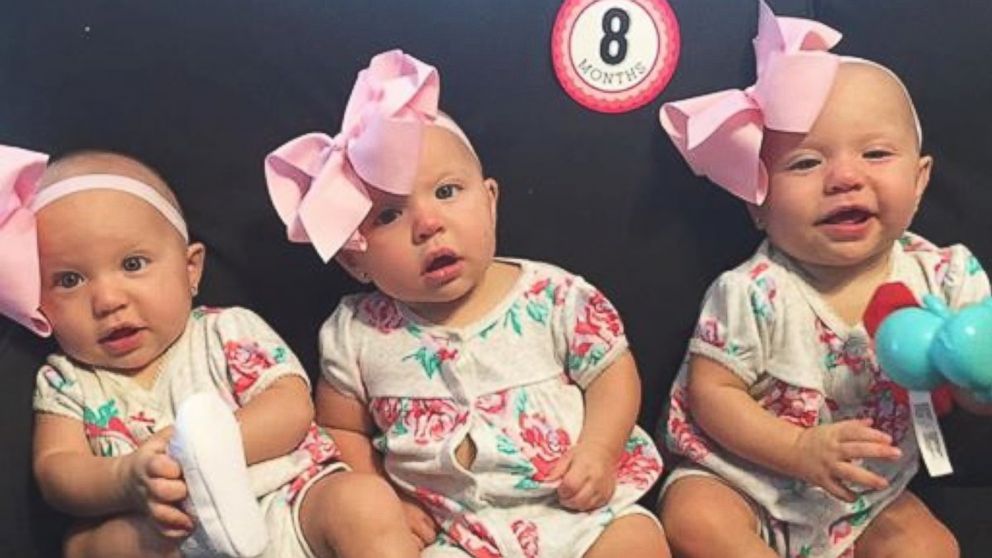 PHOTO: On August 5, Kinsley, Savannah and Addison Harris, now 8 months old, reunited with the doctors and nurses at Memorial Hermann Southeast Medical Center in Houston, where they were born.