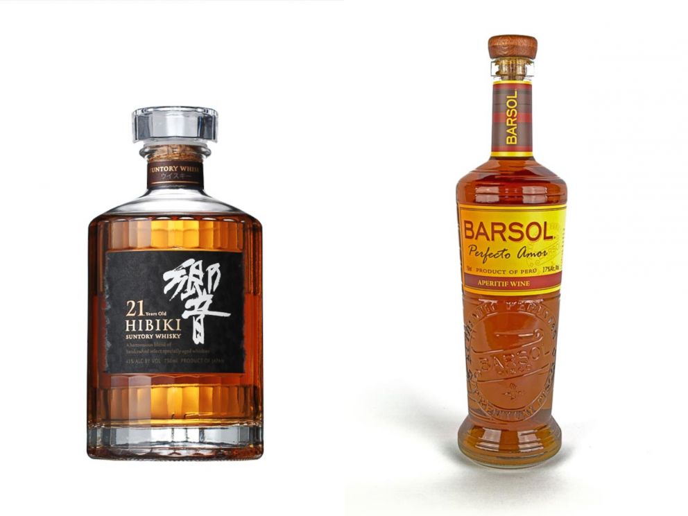 PHOTO: From left, Hibiki 21 Whiskey and BarSol Perfecto Amor. 