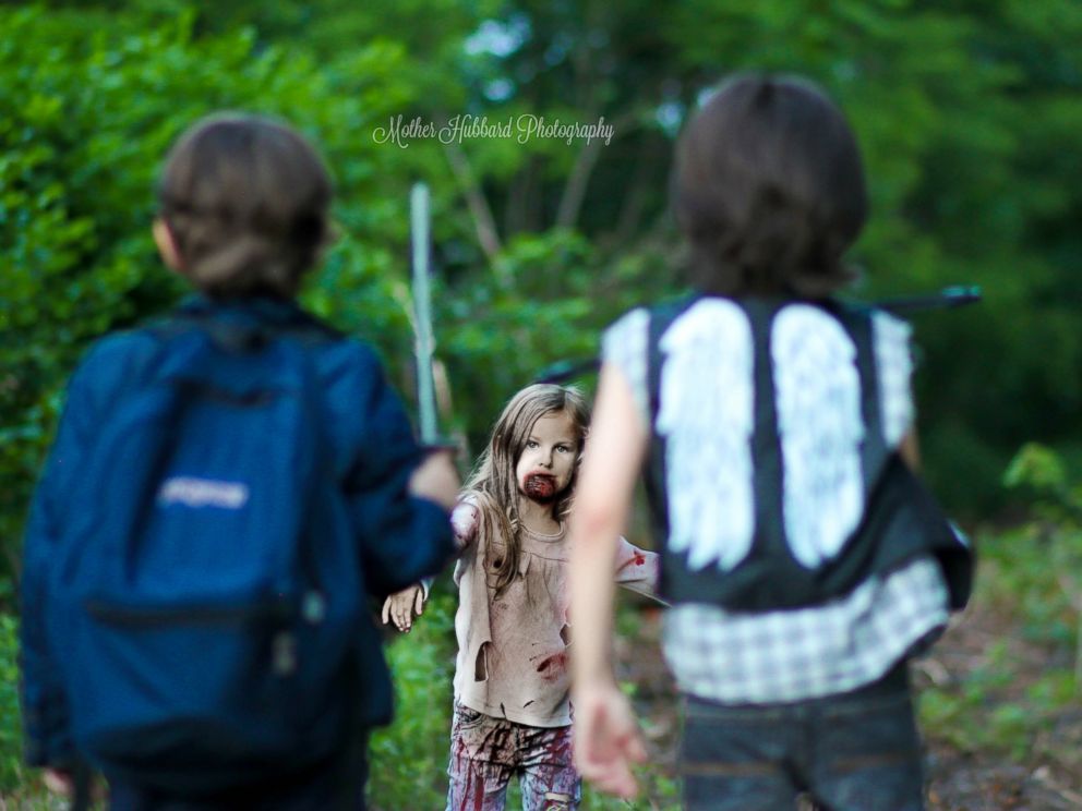 PHOTO: A child named Jailee, 4, poses as a "walker" chasing after two characters in a wooded area located in New Jersey. 
