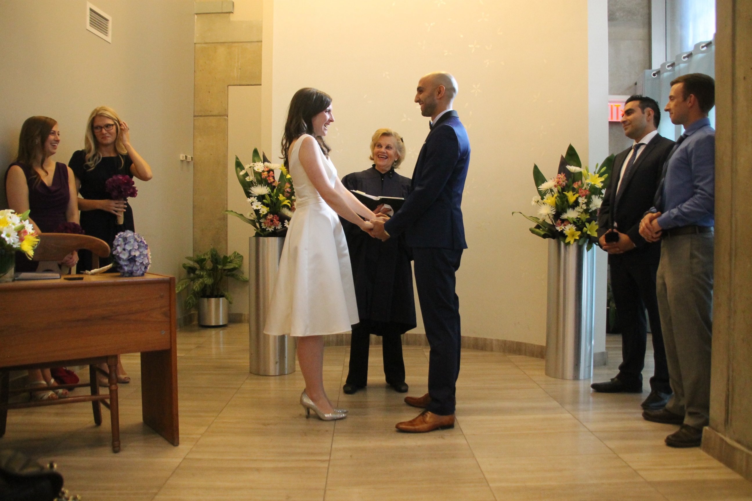 PHOTO:Samantha Jackson and Farzin Yousefian said they opted for a small city hall wedding on Oct. 9, 2015, to use the money they would've spent on a bigger wedding to instead help Syrian refugees. 
 