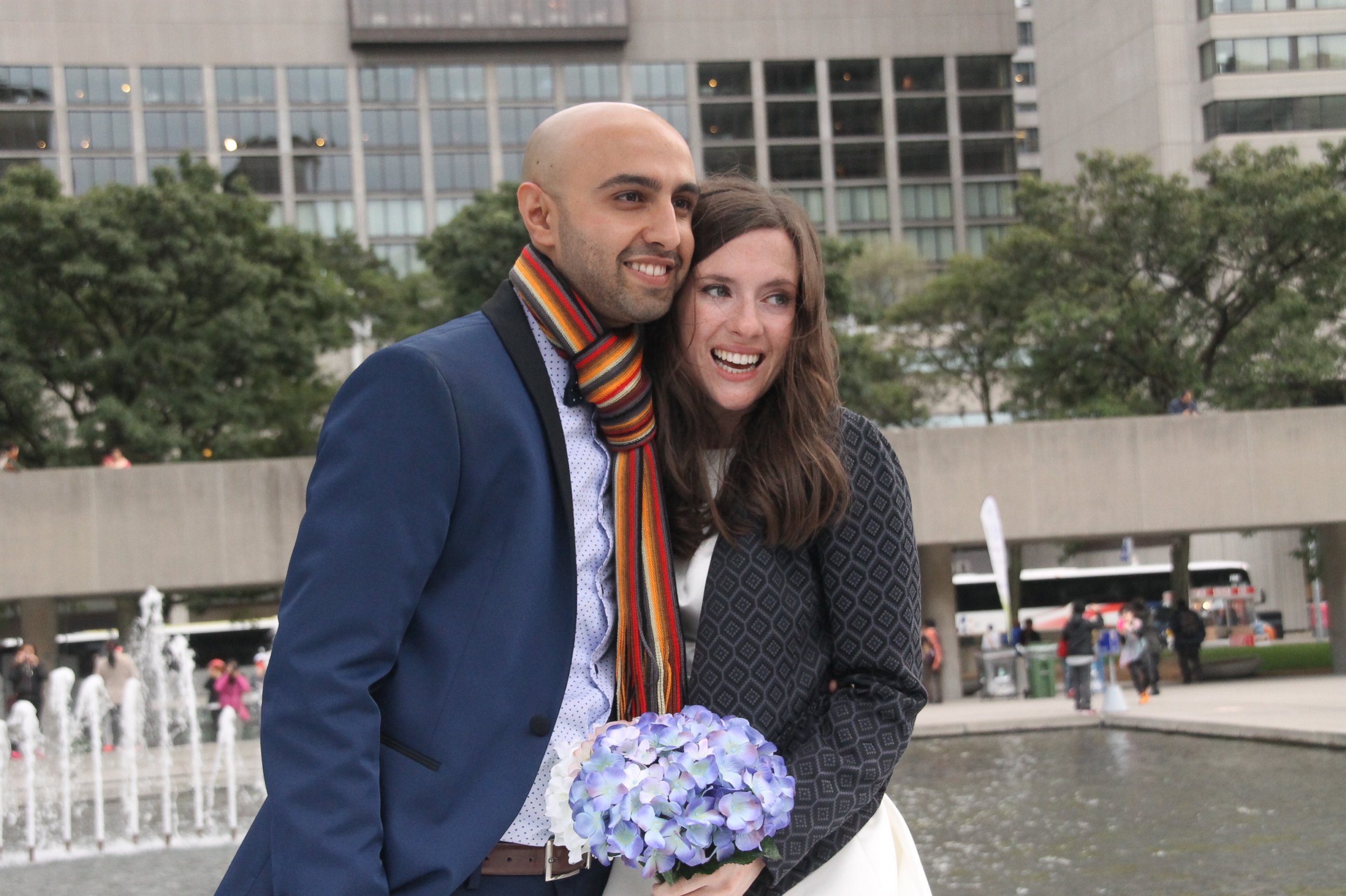 PHOTO:Samantha Jackson and Farzin Yousefian said they opted for a small city hall wedding on Oct. 9, 2015, to use the money they would've spent on a bigger wedding to instead help Syrian refugees. 
 
