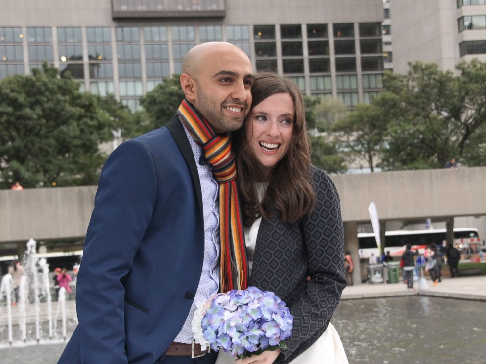 PHOTO:Samantha Jackson and Farzin Yousefian said they opted for a small city hall wedding on Oct. 9, 2015, to use the money they wouldve spent on a bigger wedding to instead help Syrian refugees.