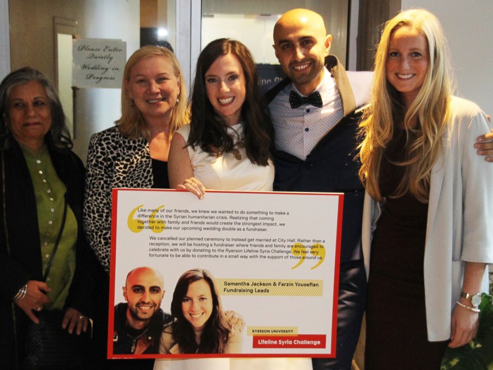 PHOTO:Ryerson University Lifeline Syria Challenge members (L-R) Ratna Omidvar, Wendy Cukier, Samantha Jackson, Farzin Yousefian and Krysten Connely are pictured together here.