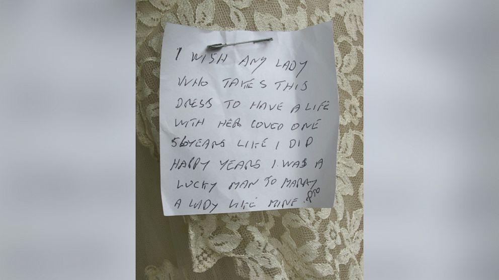 PHOTO: A heartfelt note was attached to an anonymous wedding gown donation.