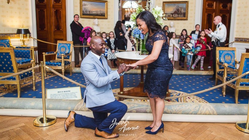 Orlando Morel dropped down to one knee in the White House's blue room to propose to Shameeka Edwards.