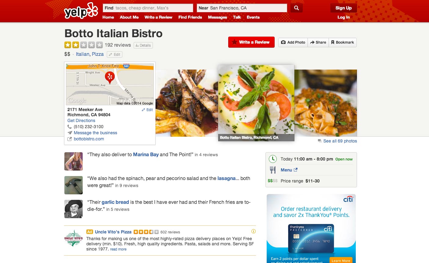 PHOTO: Users are adding one-star reviews of Botto Bistro in return for 25 percent off their meal.