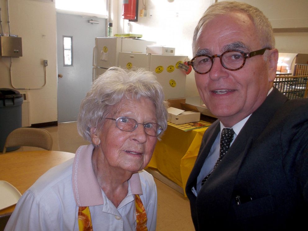 PHOTO: Teacher Agnes Zhelesnik, 102, photographed with The Sundance School's head of school, W J O'Reilly.