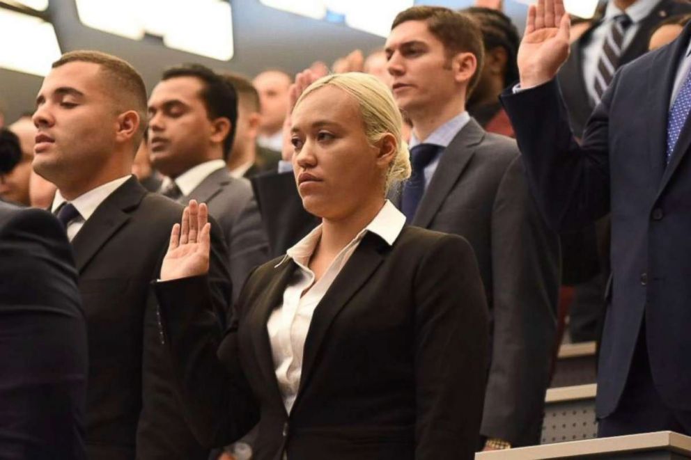 PHOTO: Jillian Suarez took the Oath of Honor with 270 other police recruits as they took the Oath of Honor at the Police Academy, April 26, 2018. 