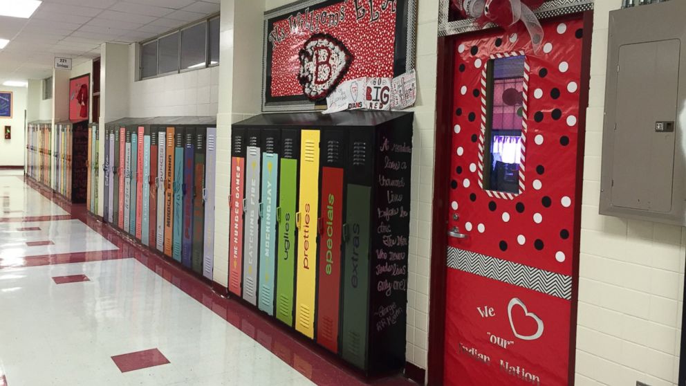 PHOTO:Teachers and volunteers at Biloxi Junior High School painted lockers to look like books. 