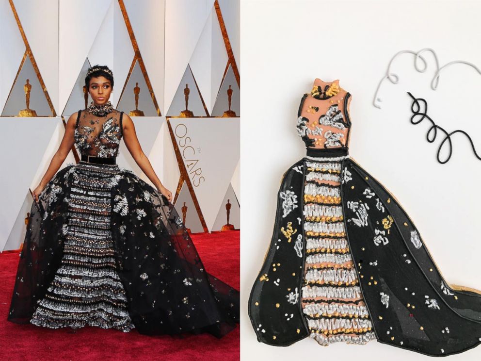 PHOTO: Janelle Monae arrives at the 89th Academy Awards red carpet, Feb. 26, 2017, in Hollywood, Calif. | Cookie artist Patti Paige turned Emma Stone's, Viola Davis' and Janelle Monae's Oscar looks into immaculate cookies.