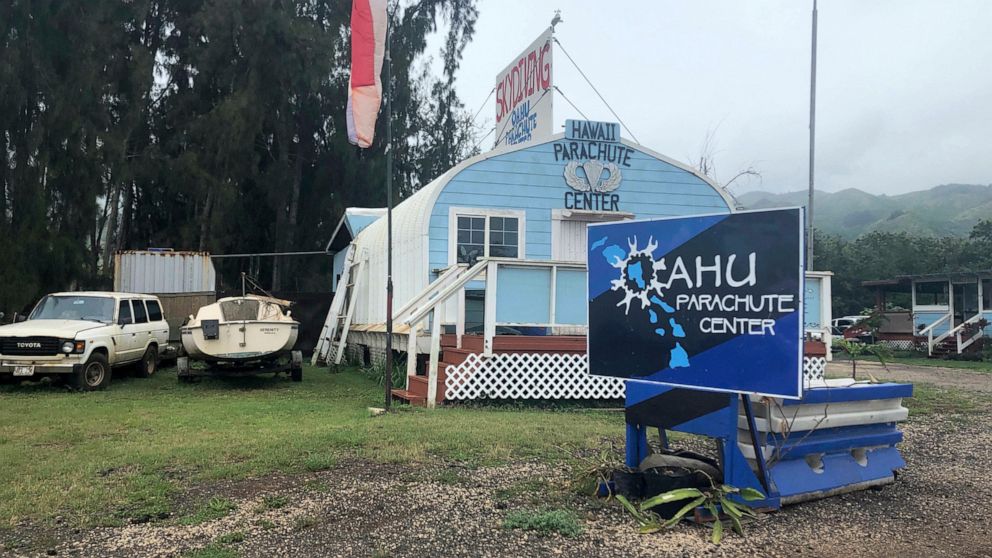 FILE - This June 28, 2019 file photo, shows the Oahu Parachute Center near Dillingham Airfield in Waialua, Hawaii. The skydiving company that was operating a plane that crashed and killed 11 people last month did not have the proper state permits to 