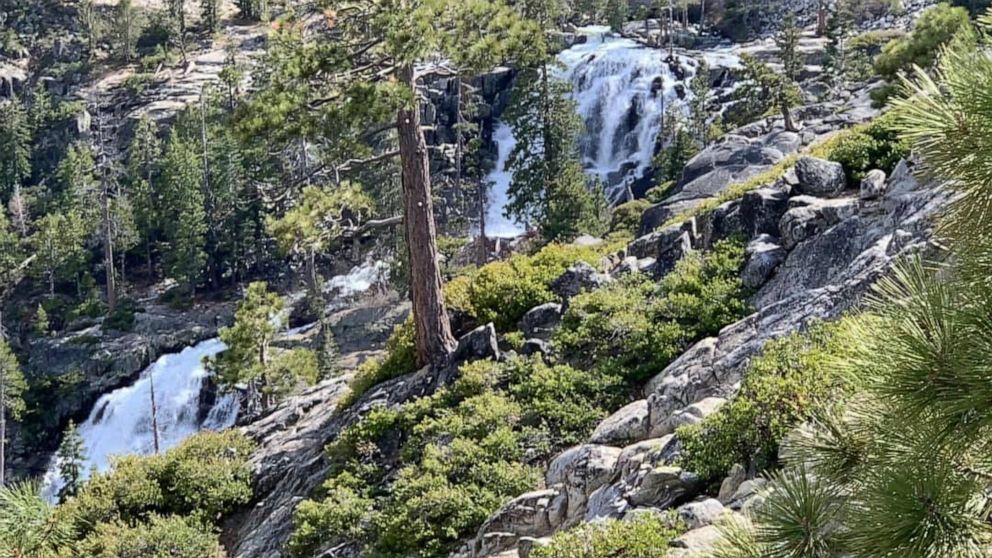 This Friday, May 31, 2019, photo released by the North Tahoe Fire Protection District shows the Eagle Falls at Emerald Bay State Park in South Lake Tahoe, Calif. Firefighters say a woman died Friday, while taking photos at a Northern California water