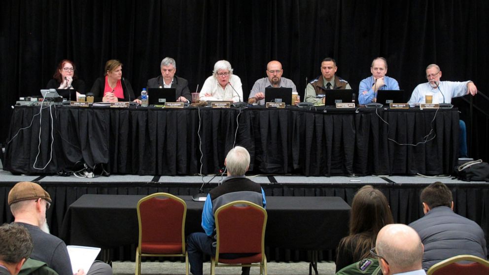 The Alaska Marijuana Control Board listens to testimony during a public comment period on Thursday, Jan. 23, 2020, in Juneau, Alaska. Alaska's legal marijuana industry hit a milestone Thursday, as regulators approved the first retail stores that will