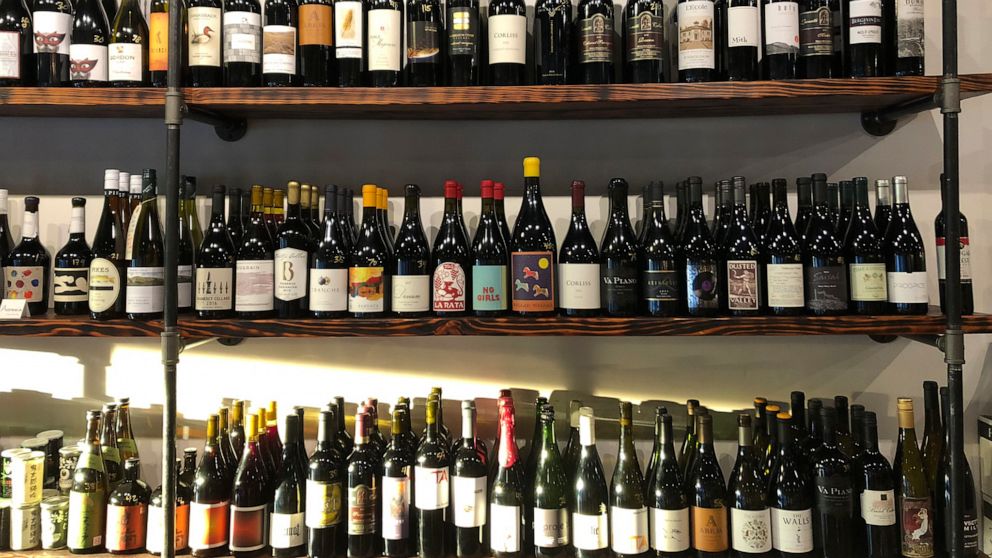 This Aug. 12, 2019 photo shows a selection of local wines at The Thief wine bar and bottle shop in Walla Walla, Wash. Southeastern Washington has been producing high-quality wines for decades. But in the past five years, the wineries of the Walla Wal