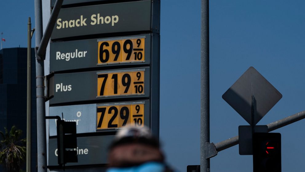 FILE - High gas prices are shown in Los Angeles, on May 24, 2022. The nationwide average price for a gallon of gasoline has topped $5 for the first time ever. Auto club AAA said the average price on Saturday, June 11, was $5.00. Motorists in some par