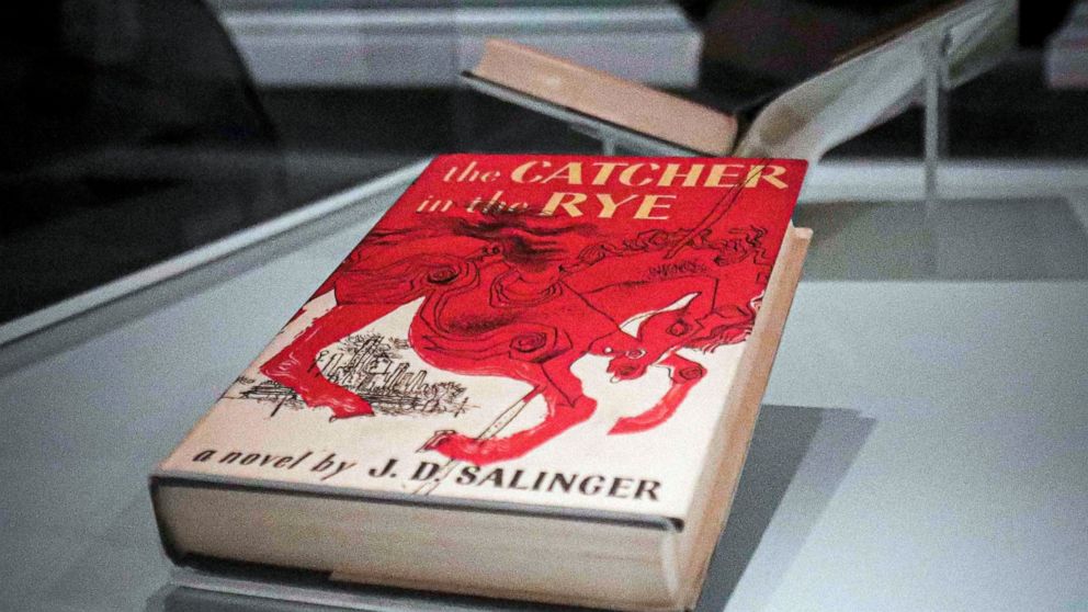 A copy of the 1951 novel "The Catcher in the Rye" is part of a J.D. Salinger exhibit being installed at the New York Public Library, Wednesday, Oct. 16, 2019, in New York. The exhibit, titled "JD Salinger," opens Friday and draws from archives made a