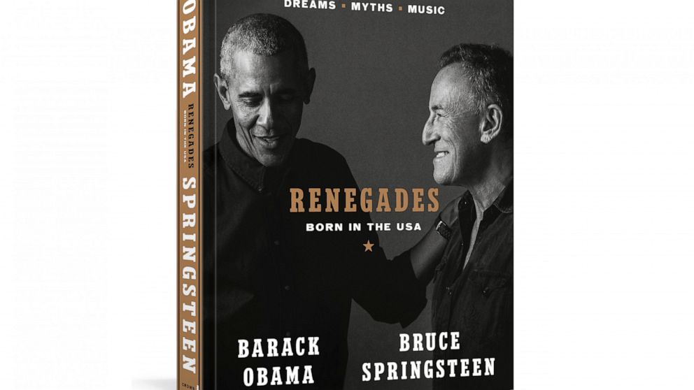 This image provided by Crown shows the cover of "Renegades: Born in the USA" by former President Barack Obama and musician Bruce Springsteen. (Courtesy of Crown via AP)