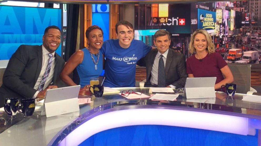 PHOTO: Adam Garry, of Allen, Texas, 18, suffers from gastric cancer. His wish was granted by the "Make a Wish Foundation" to attend "Good Morning America's" live show on July 27, 2017 at Times Square studios.