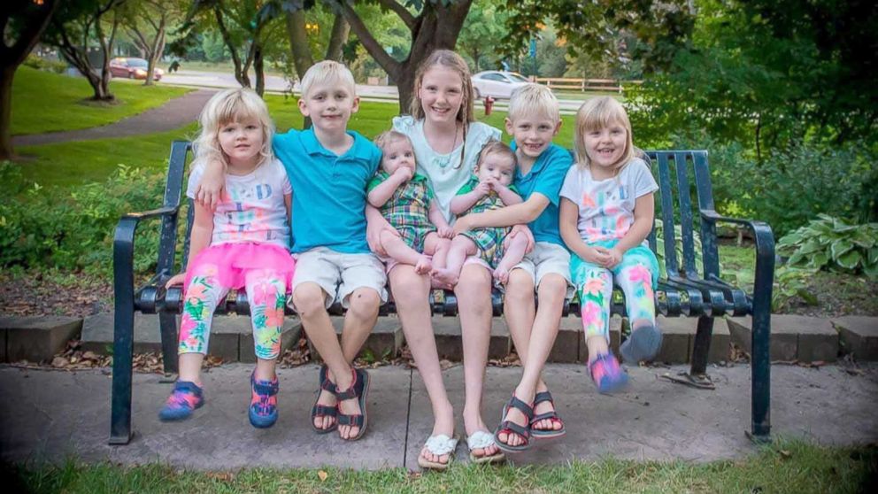 Seen in this undated photo, siblings Kaitlyn, 9, Cody and Caleb, both 6, Chelsea and Kelsea, both 4, Caden and Colton, both 10 months.