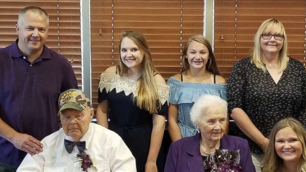 PHOTO: Robert Nowell, 93, and Marie Nowell, 89, of Portageville, Missouri, had an early anniversary party with their family on Aug. 12 in Missouri