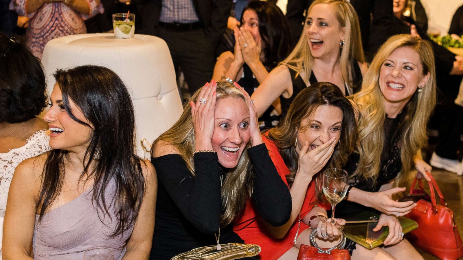 PHOTO: Guests react to the surprise at Jarnell and Kevin Swecker's wedding, held on April Fools' Day 2017.